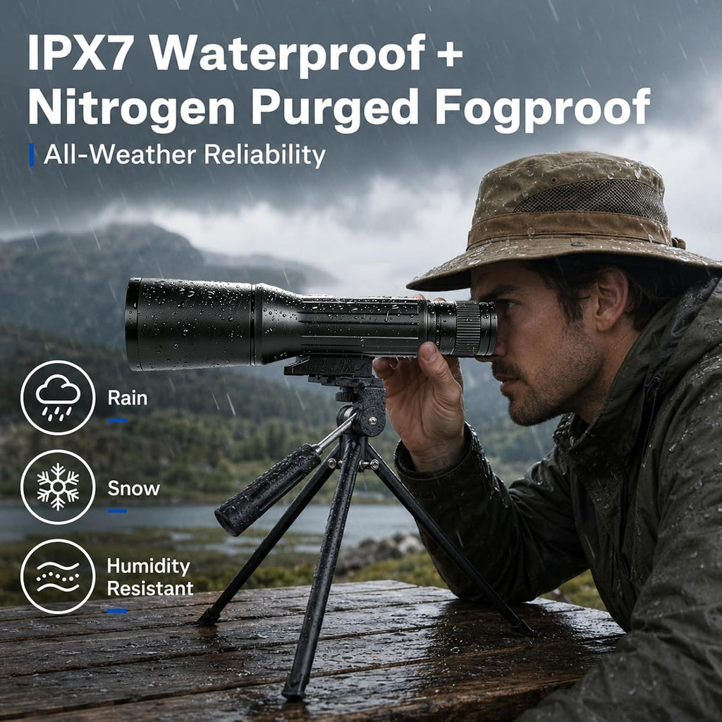 12X62 HD Monocular Telescope with Tripod for Adults Bird Watching, Black