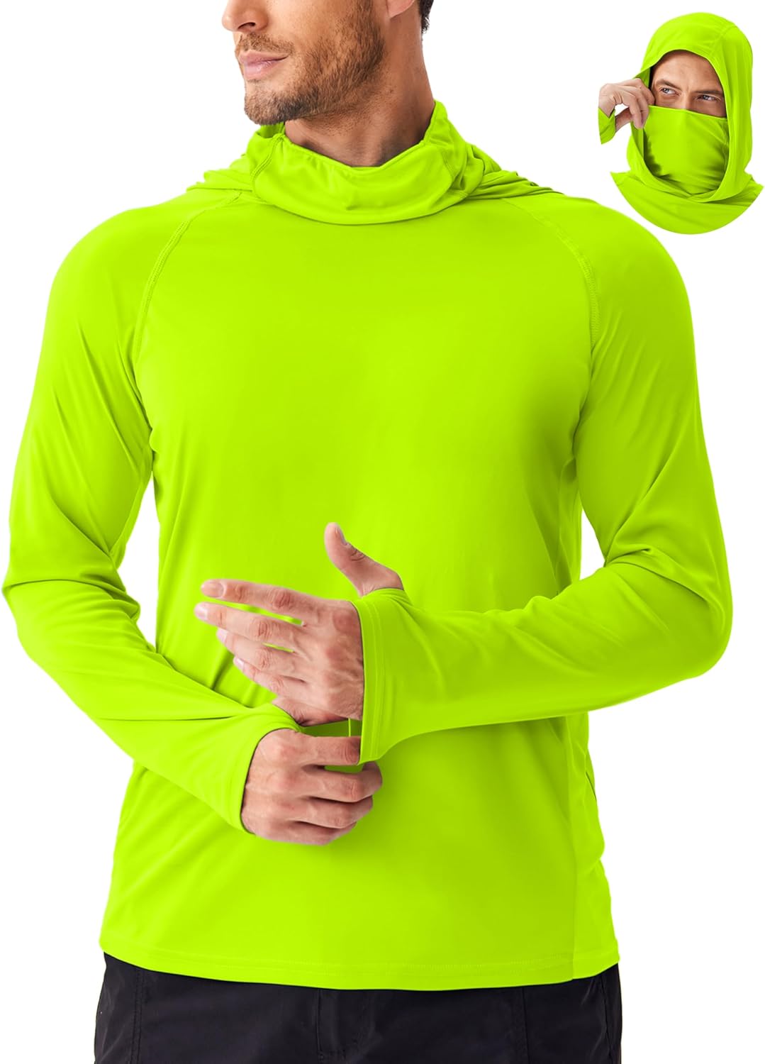 PINSPARK UPF 50+ Sun Hoodie Long Sleeve Fishing Shirts for Men with Mask