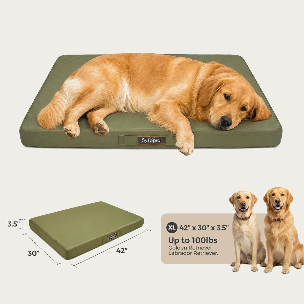 Sytopia Outdoor Dog Bed for Large Sized Dogs, 42“ Canvas Waterproof Pet Bed with Removable Washable Cover, XL Cooling Mat for Patio, Crate, Camping, Travel & Home, Green