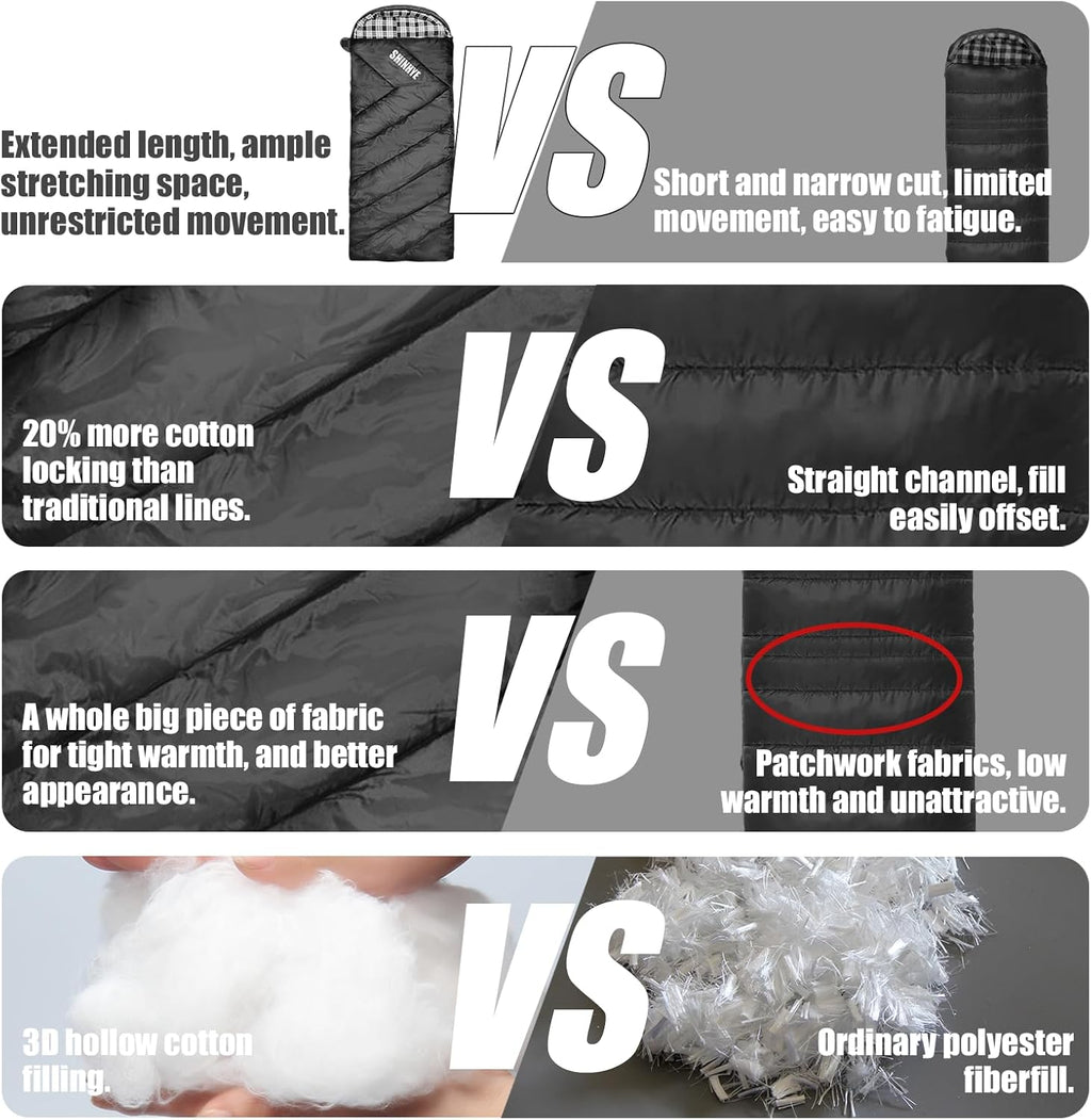 ShinHye 0 Degree Sleeping Bag for Adults - Cotton Flannel 4 Season Cold Weather Winter, XXL Big and Tall Camping Sleeping Bag with Compression Sack