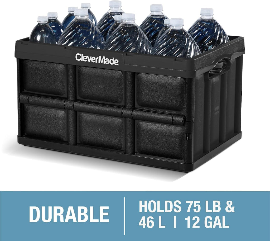 CleverMade Collapsible Storage Bins, 46L 3 Pack, 75 lb Stackable, Stone