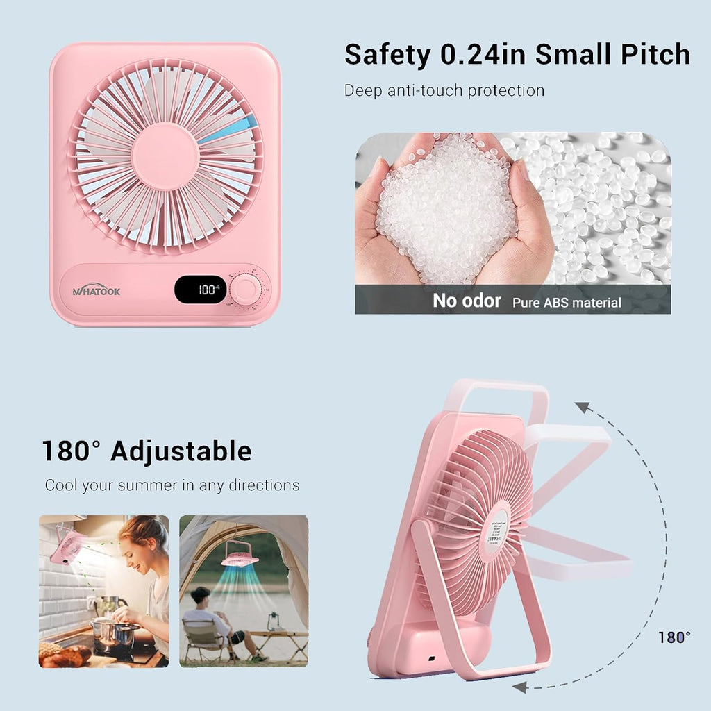 WHATOOK Small Desk Fan Personal Fans: 5000mah 25 Hours Battery Office Quiet Mini Desktop Fan Portable Rechargeable Travel Essentials (Pink & Purple, Milliamp Hours, 2000)