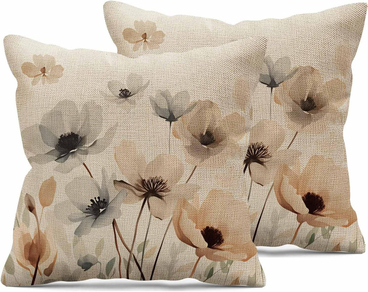 Abstract Floral Prints Throw Pillow Covers Set of 2 Vintage-Style Watercolor Throw Pillow Covers Couch Square Pillowcases Cushion for Living Room Bedroom Sofa 18x18 Inch
