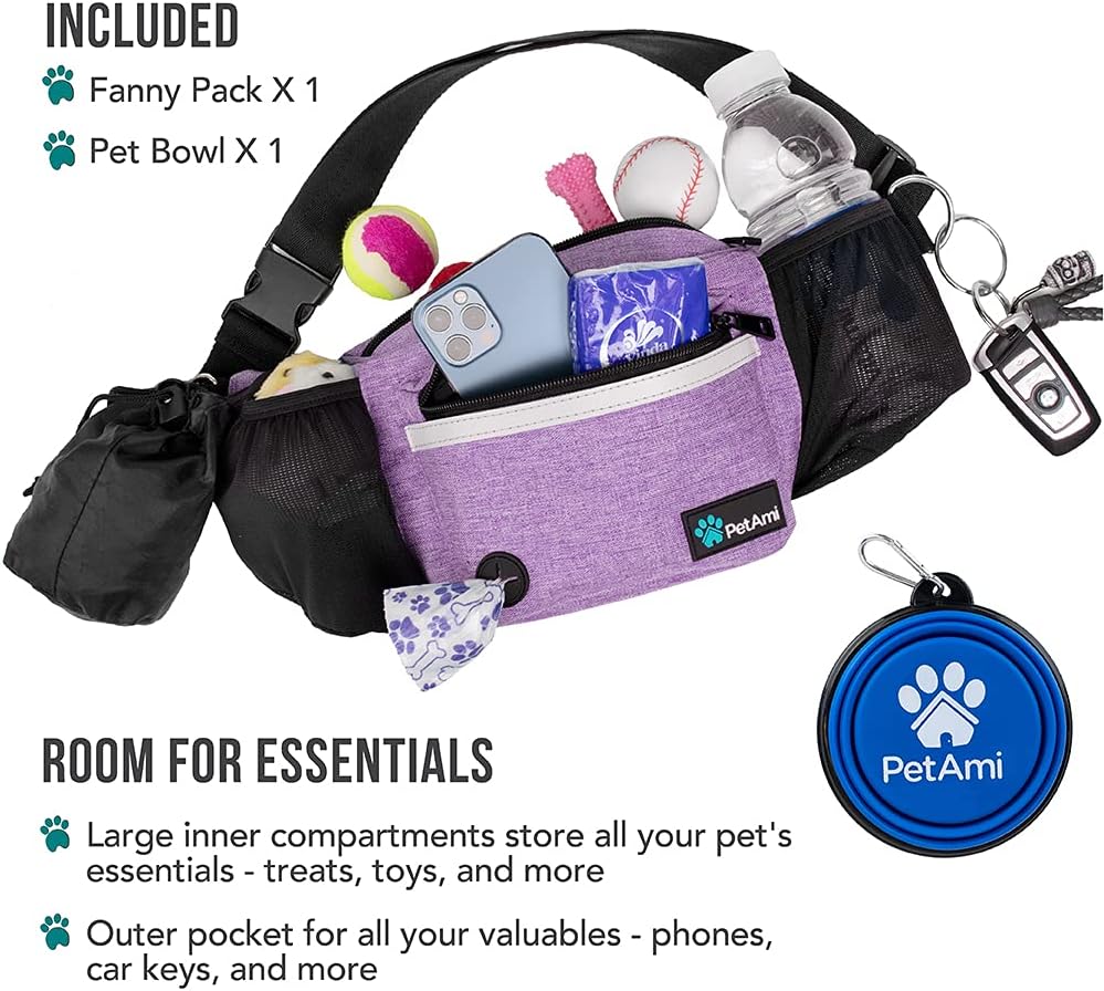 PetAmi Dog Fanny Pack, Treat Pouch for Dog Walking Training, Purple
