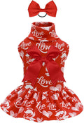 CuteBone Turtleneck Dog Velvet Dress Valentine's Day Puppy Skirt Costume Pet Clothes Cat Apparel with Bow Hair Rope for Small Dogs CVD19S