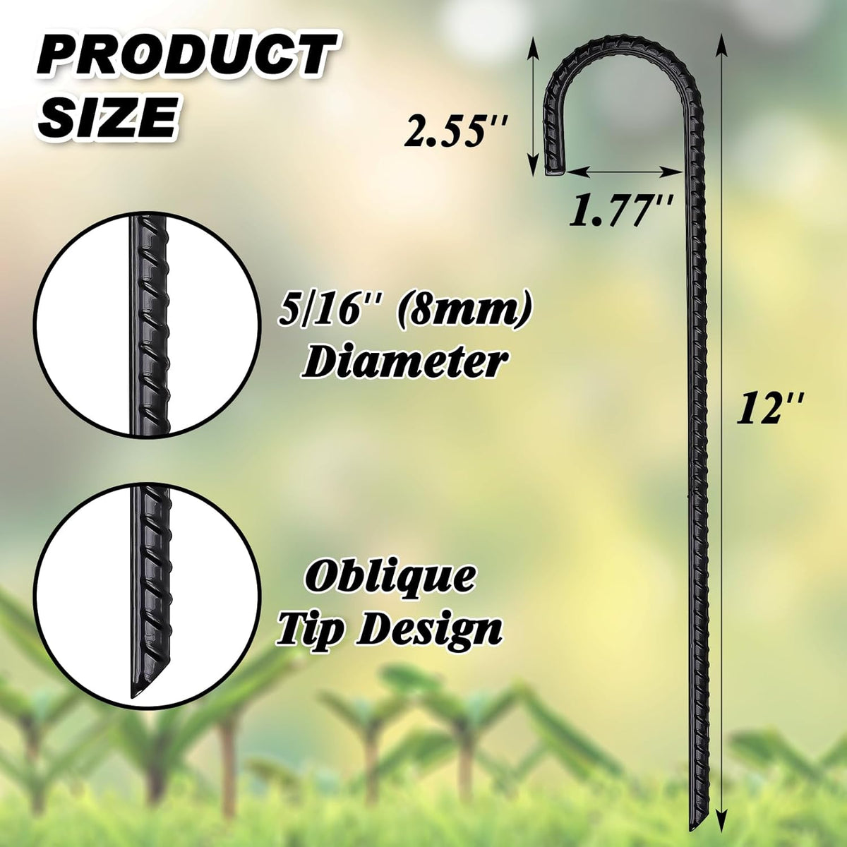 FEED GARDEN 12 Inch Rebar Stakes 8 Pack, Heavy Duty J Hook Ground Stakes