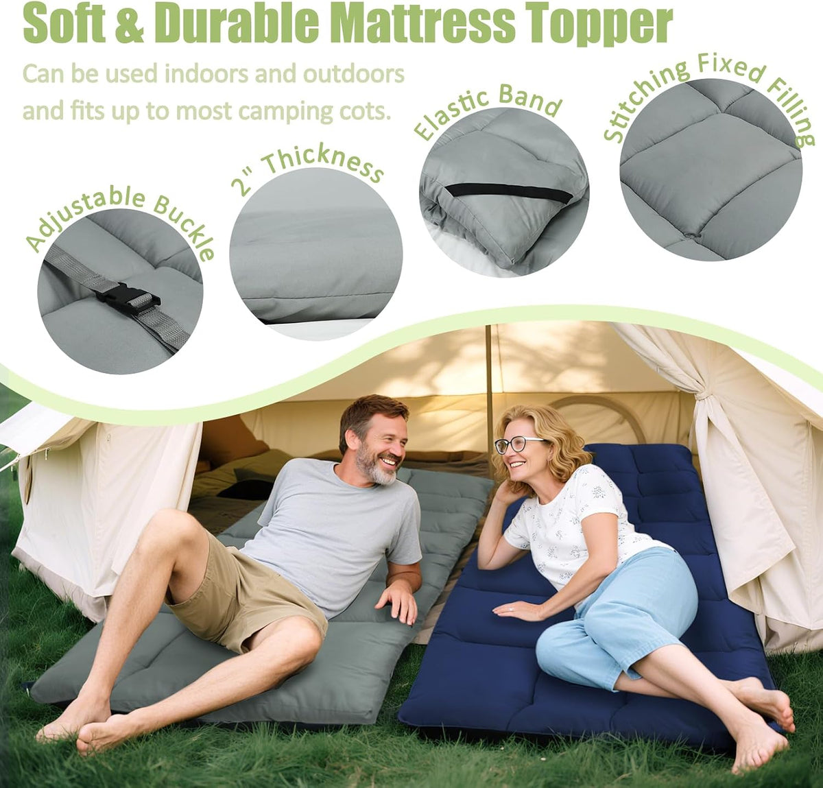 Tuphen Cot Mattress Pad-Cot Pads for Camping, Cot Mattress Topper, Camping Mattress Sleeping Pad 75"x30" Soft Lightweight Quilted Pads for Camp Cot/RV Bunk/Narrow Twin Beds