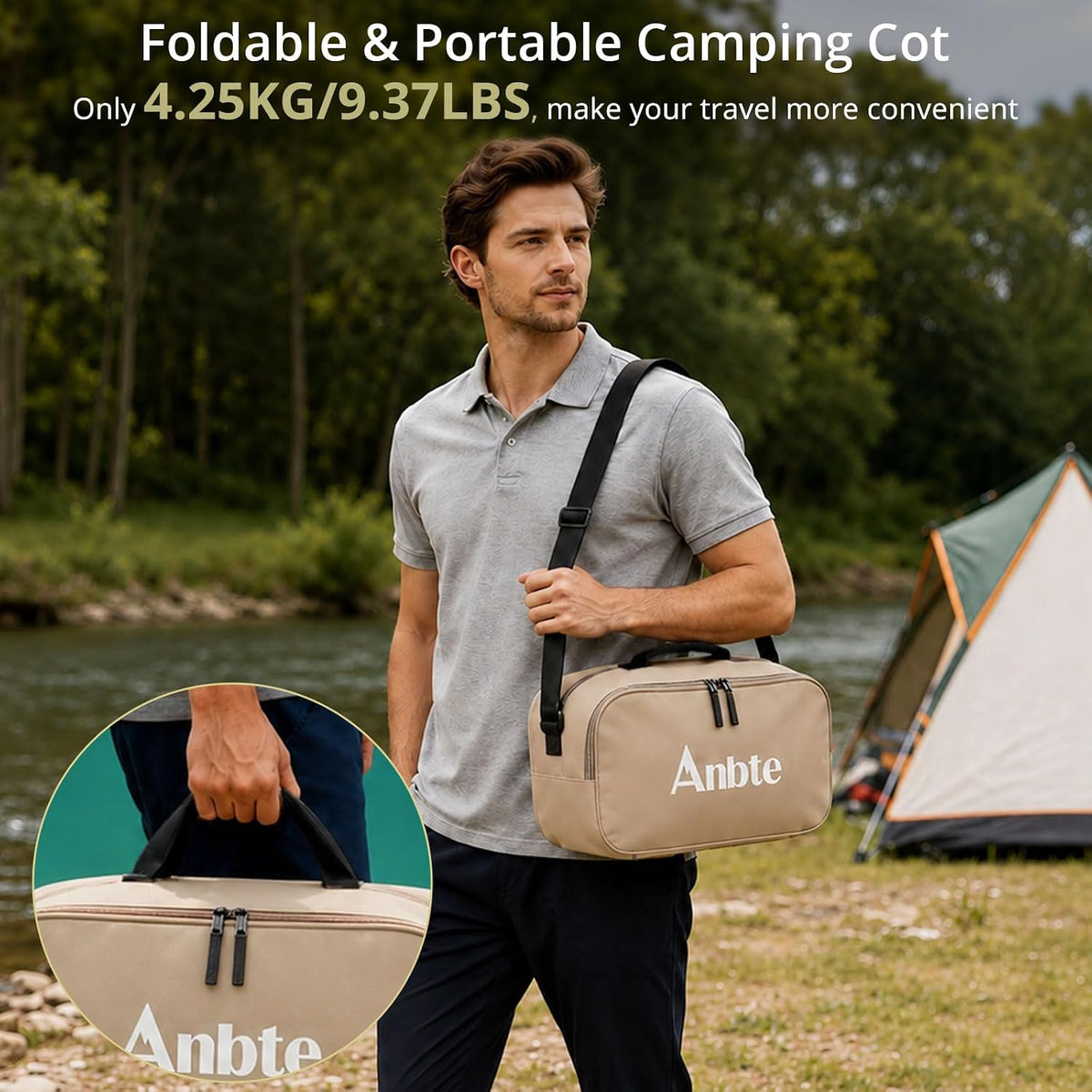 Anbte Height Adjustable Camping Cot, 400 lb Capacity, Portable for 1 Person