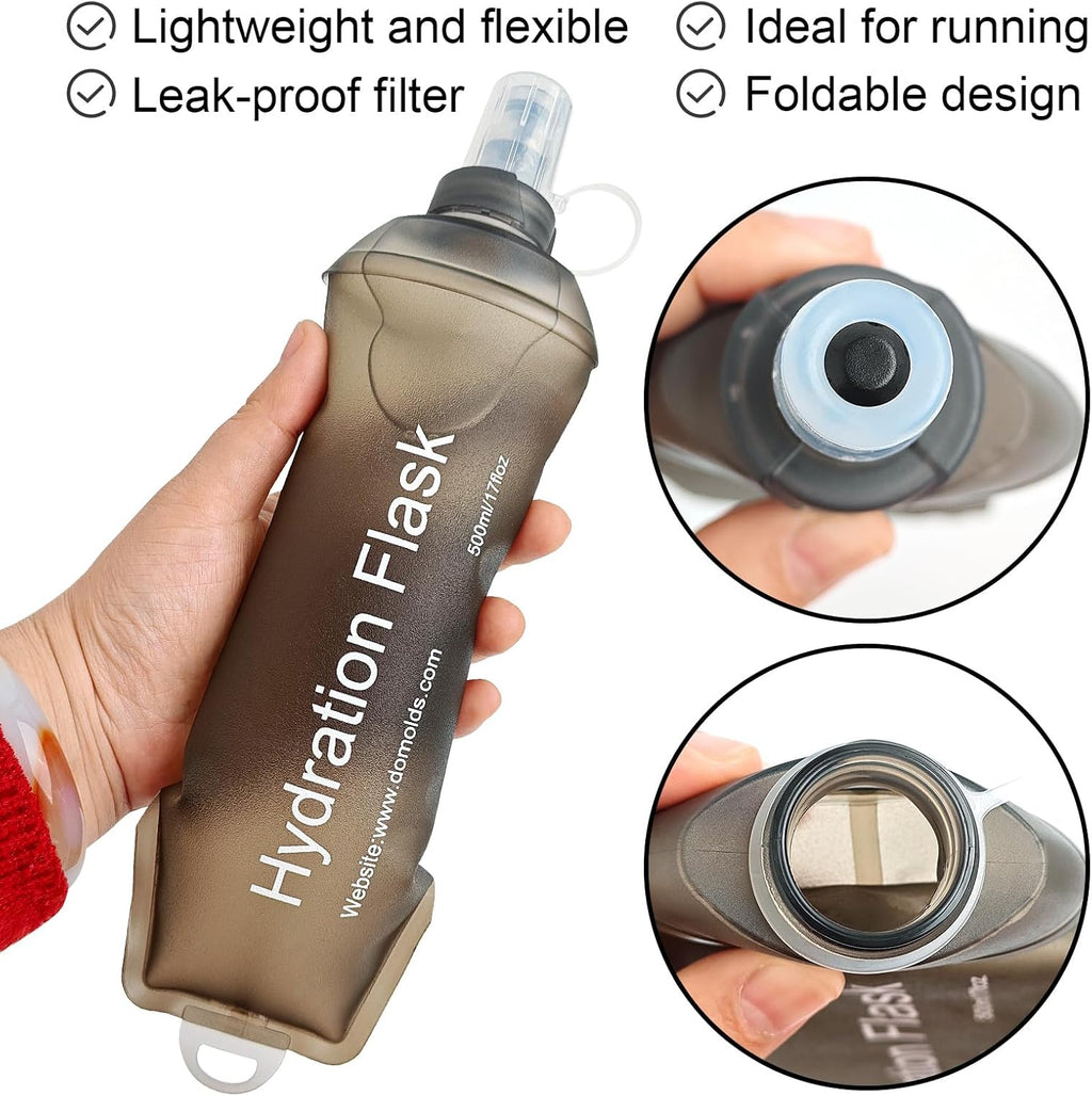 WILDREEDS 250ml Soft Flask, TPU Collapsible Soft Water Bottle for Hydration Pack, Running Vest, Folding Water Bottle for Hiking Cycling Climbing-2Pcs, Grey
