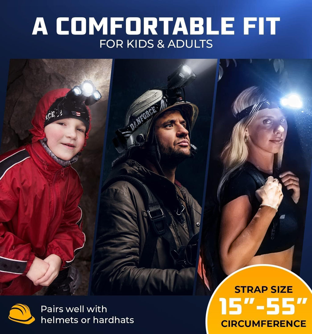 DanForce Headlamp. USB Rechargeable LED Head Lamp. Ultra Bright LUMINUS 1080 Lumen Headlamp Flashlight + Red Light. HeadLamps for Adults, Camping, Outdoors & Hard Hat Light. Zoomable IPX54 Headligh