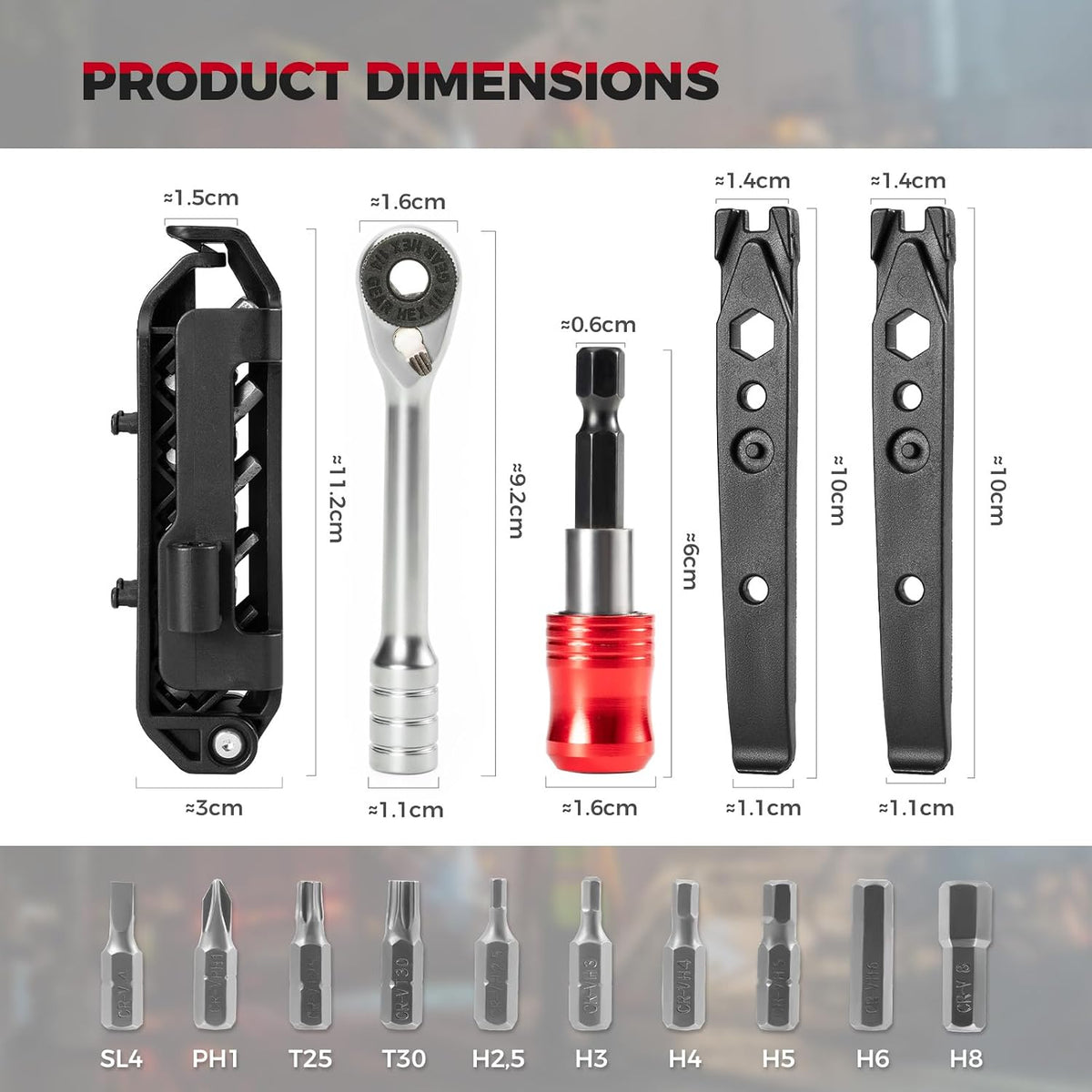 ROCKBROS 14-in-1 Bike Tool Kit Portable Ratchet Wrench 10Bits 2 Tire Levers