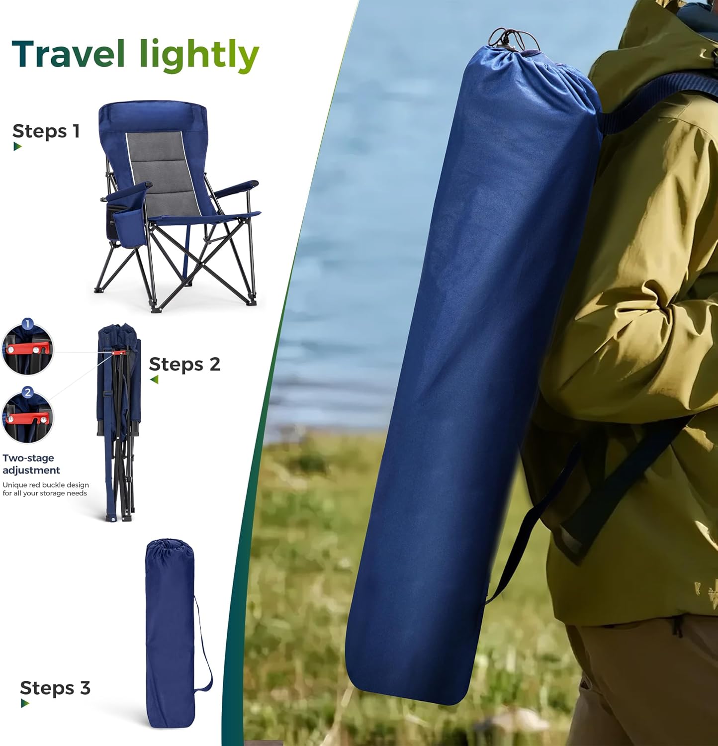 ALPHA CAMP Oversized Camping Chair for Adult Lawn Chair for Outdoor Camping