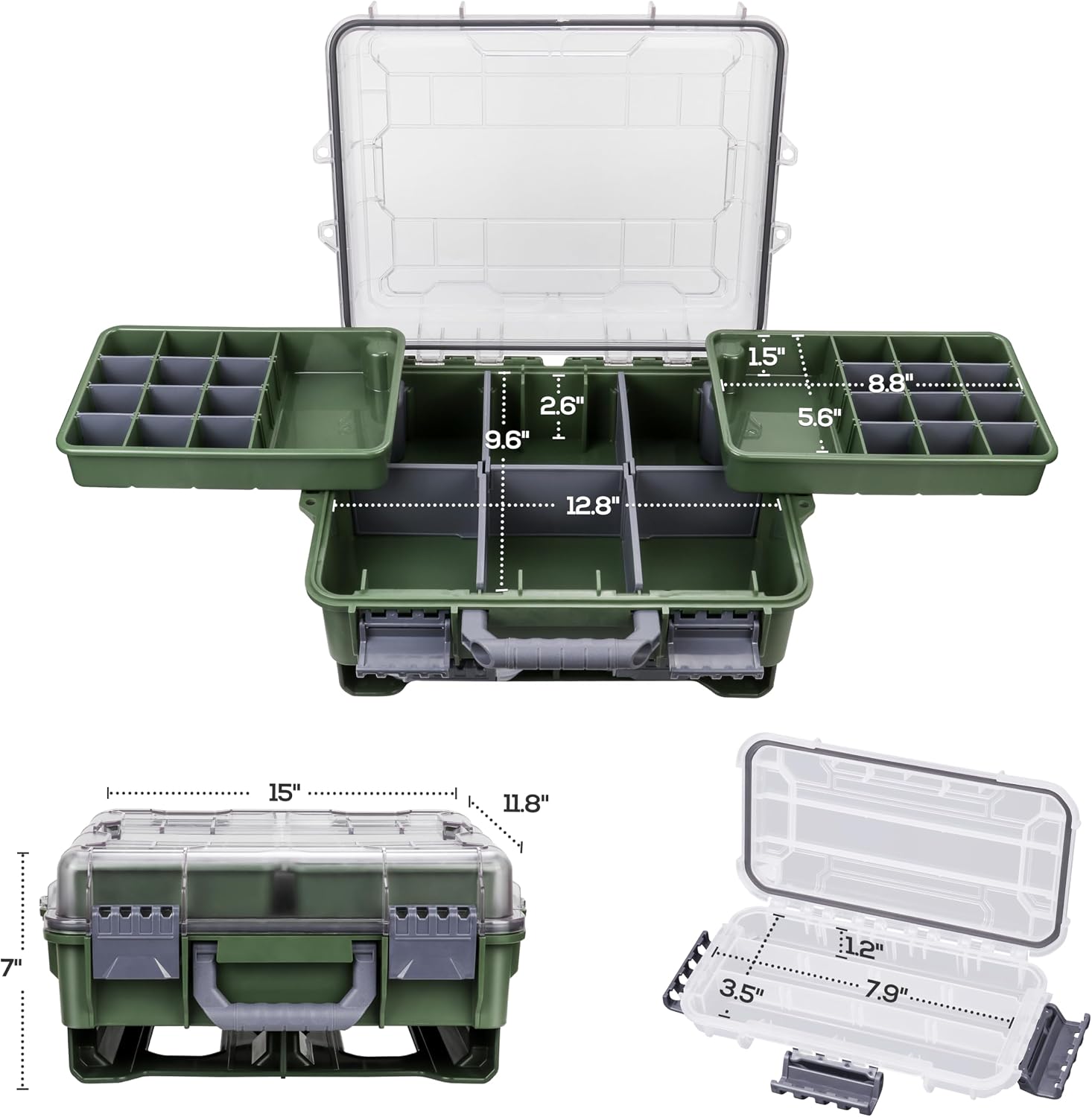 RUNCL Universal Fishing Tackle Box with Two Small Tackle Tray, Removal Inside Design Waterproof Trunk Storage Box, Thicker Floating Airtight Stowaway, Xmas Surprise Fishing Gifts for Men Women