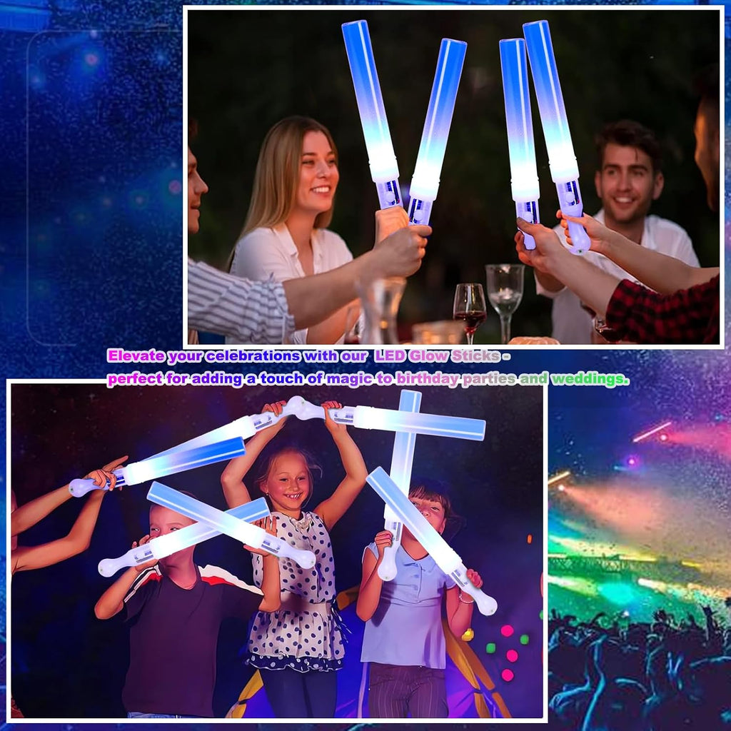 Reusable LED Glow Sticks(6 Pack), Blue Steady LED Flashing Bright Glow Light sticks, Equipped with AAA Battery Powered LED Sticks, Concert Glow in the Dark Party Favor Supplies