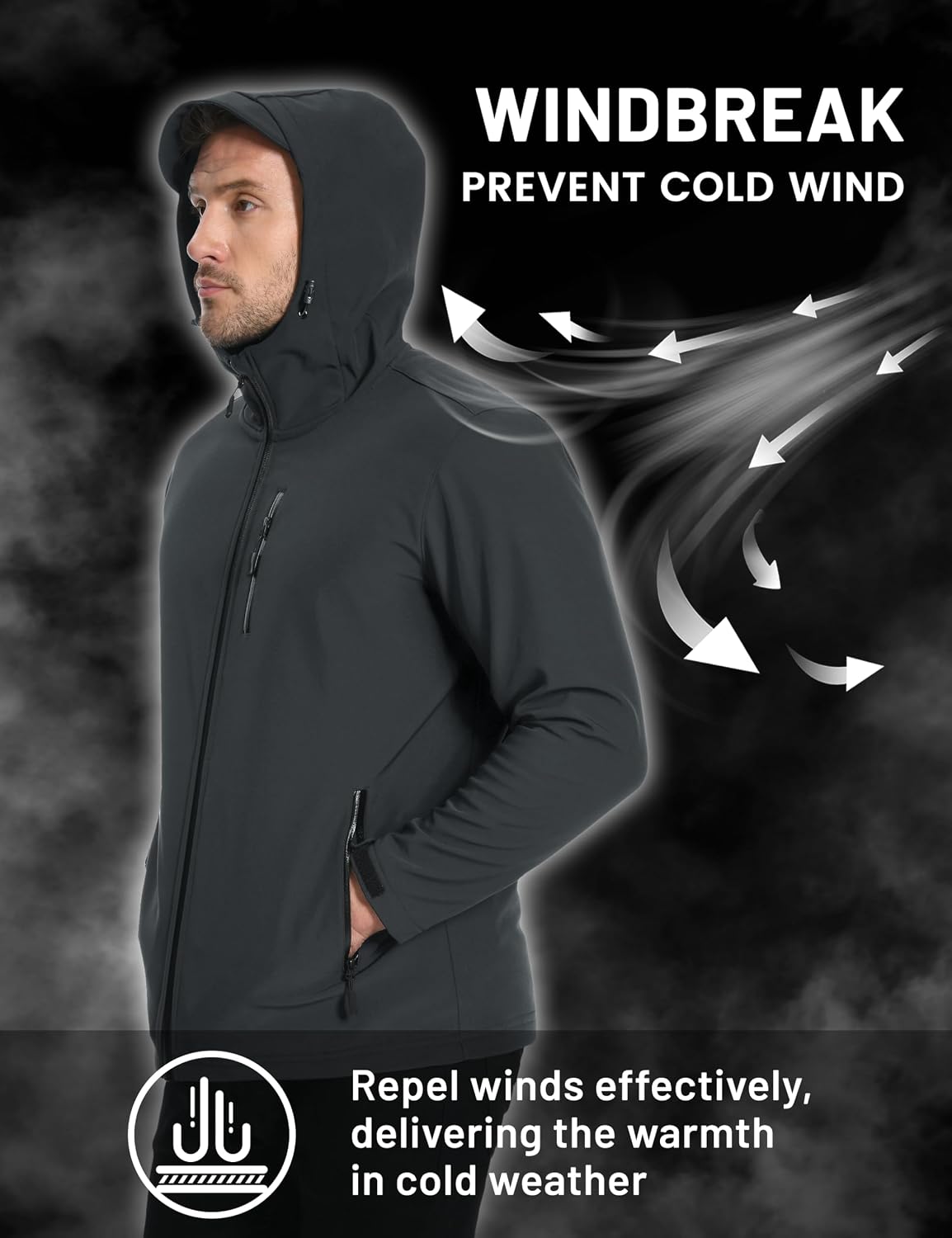 TACVASEN Mens Hooded Fleece Lined Waterproof Softshell Jacket Lightweight