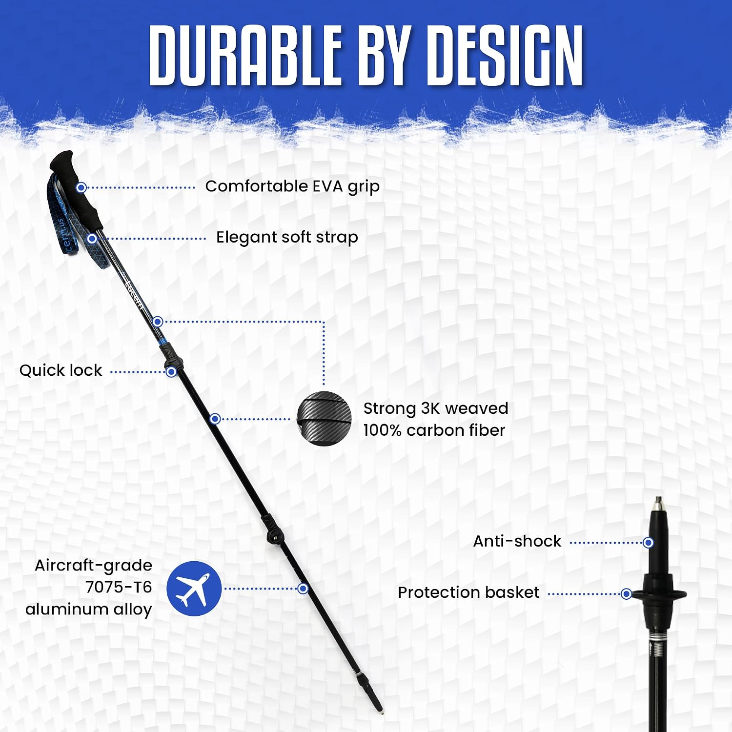 Lucern 6.5 oz (New Editon) Extreme Ultralight Anti-Shock Carbon Trekking Poles — Exceptionally Durable, Comfortable, Safe Across All terrains. Perfect for Backpacking and Long-Distance Hiking.