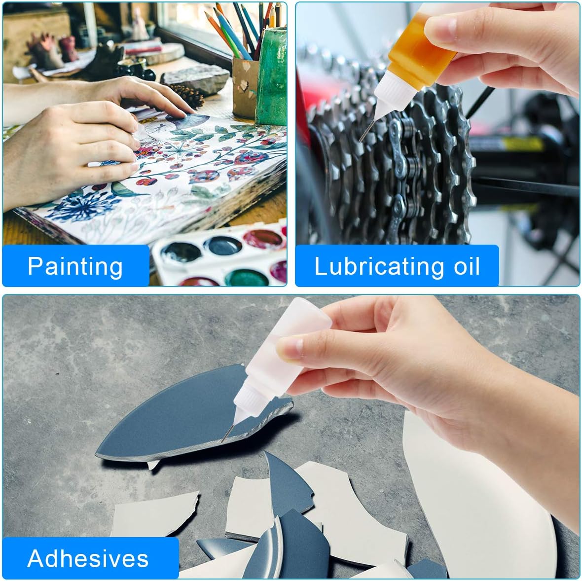 Adecco Precision Tip Applicator Bottle, Glue Applicator Bottles, 50 PCS 15ml Precision Tip Applicator Bottles with 10 Plastic Funnels, for Acrylic Painting, Quilling, Alcohol Ink(Precision Tip Bottle)
