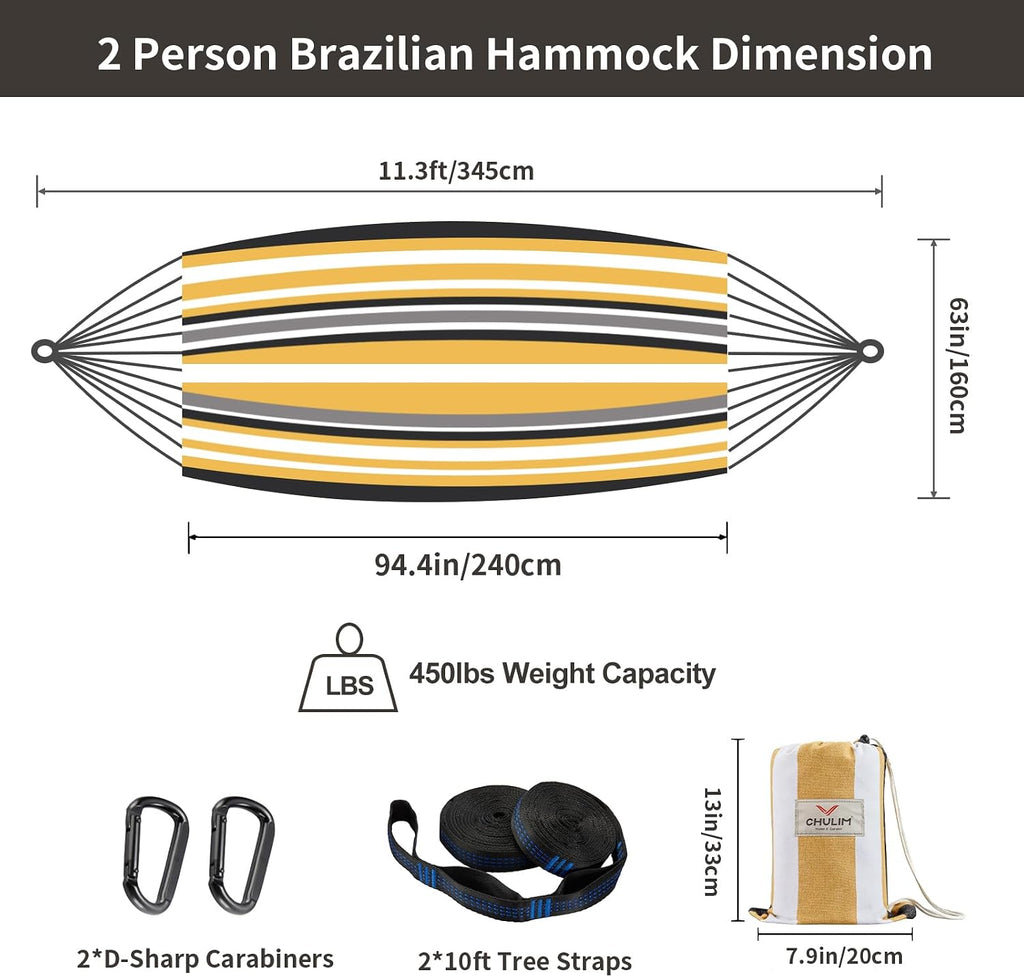 Brazilian Double Hammock with Tree Straps, Extra Large, 450 lbs Capacity