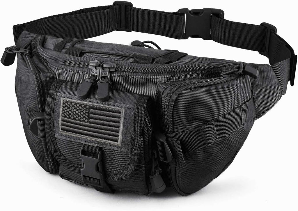 SOWHUP Tactical Fanny Pack,Military Waist Bag Pack with U.S Patch Utility Hip Belt Bumbag for Outdoor Fishing Hiking (Tan(4 Zipper Pockets))