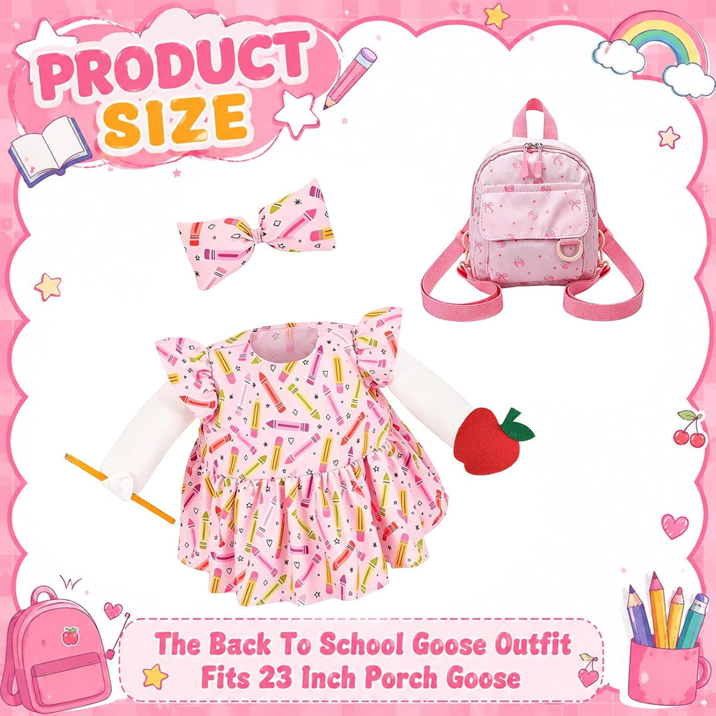 Back to School Porch Goose Outfit Set for 23'' Plastic Statue, Lawn Porch Goose Clothes with Apple for School Outdoor Garden Yard Patio Decor(Back to School)