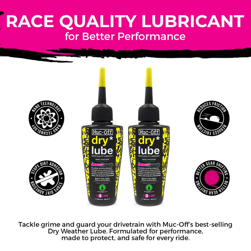 Muc-Off Bio Dry Bike Chain Lube 50ml (Pack of 2) Wax-Based Formula for Smooth Gear Shifts | Creates Protective Layer and Reduces Friction | Pipette System for Easy Application