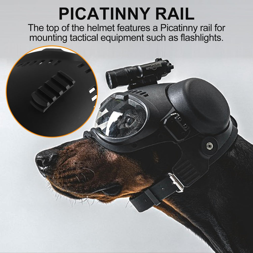 Zhongren Dog Helmet with Goggles - 2in1 Doggy Sunglasses and Pet Motorcycle Tactical Helmet Set for Medium Large Breed with Ear Holes Adjustable Straps for Outdoor Sport(Black)
