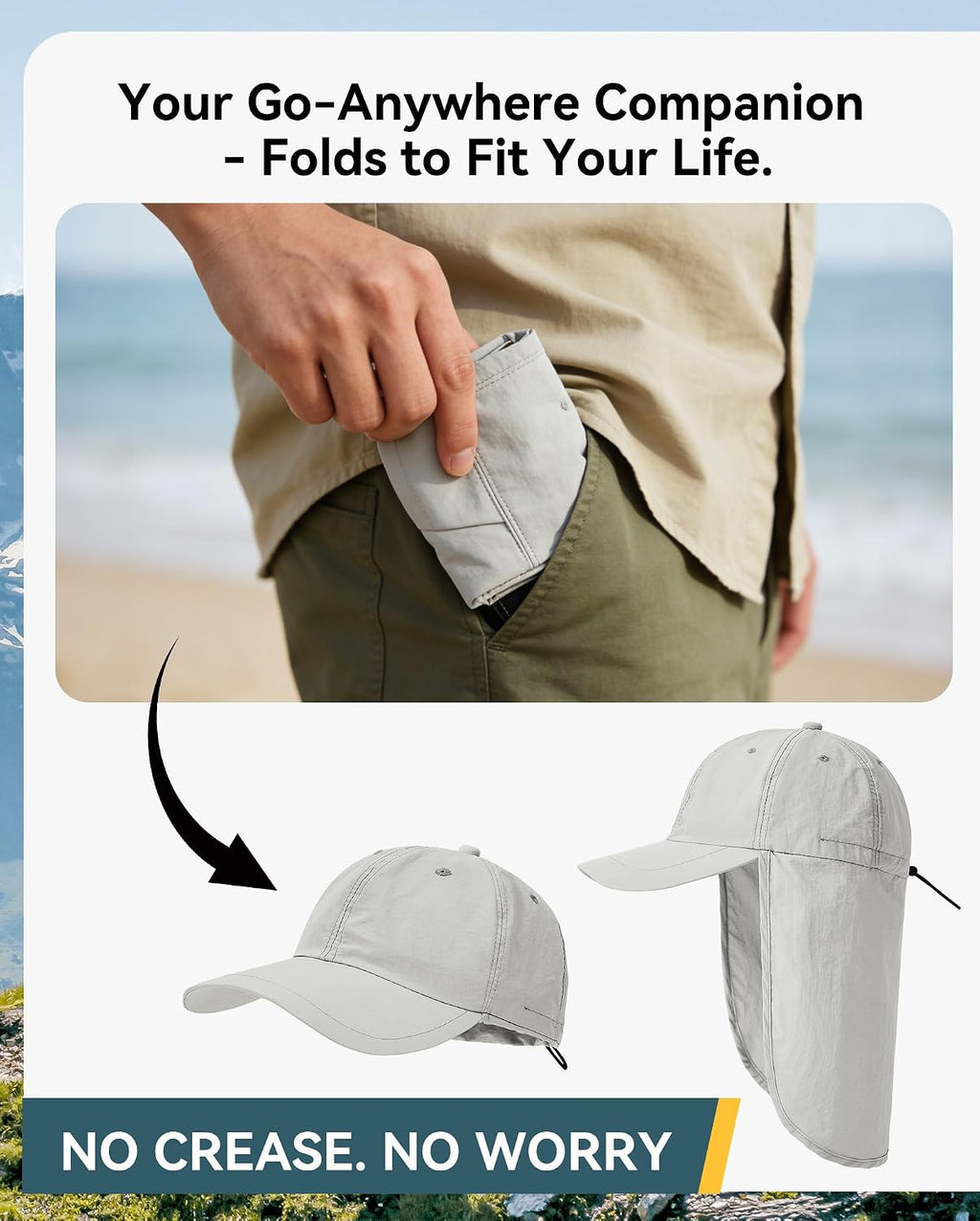 Zando UPF 50+ Sun Hats with Neck Flap for Men, Baseball Cap