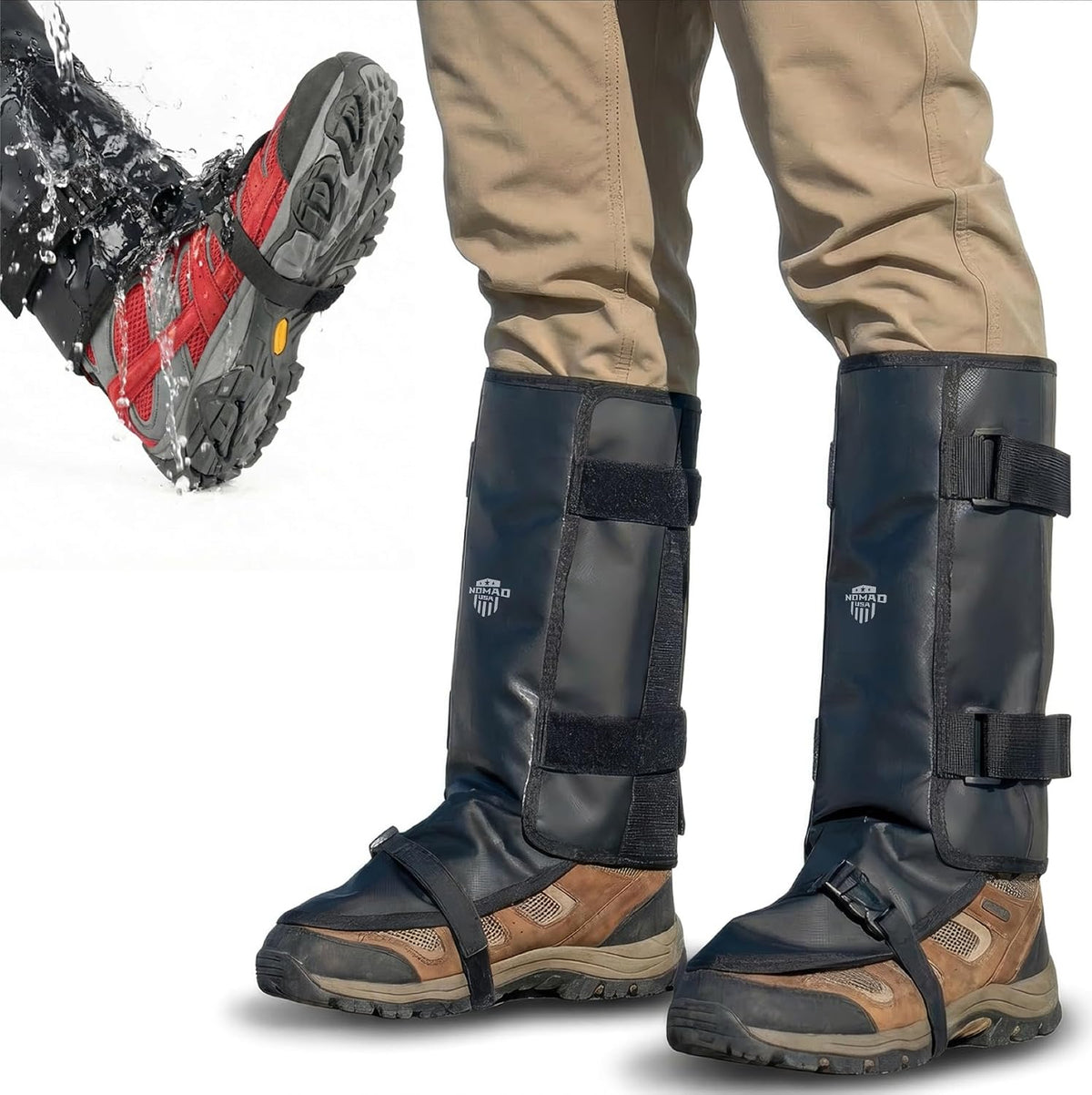 Nomad USA Waterproof Leg Gaiters for Men & Women – Adjustable Lightweight Leg Guards for Snake Bite Protection, Hiking, Hunting, Trekking, Fishing, Climbing & Gardening – 1 Pair