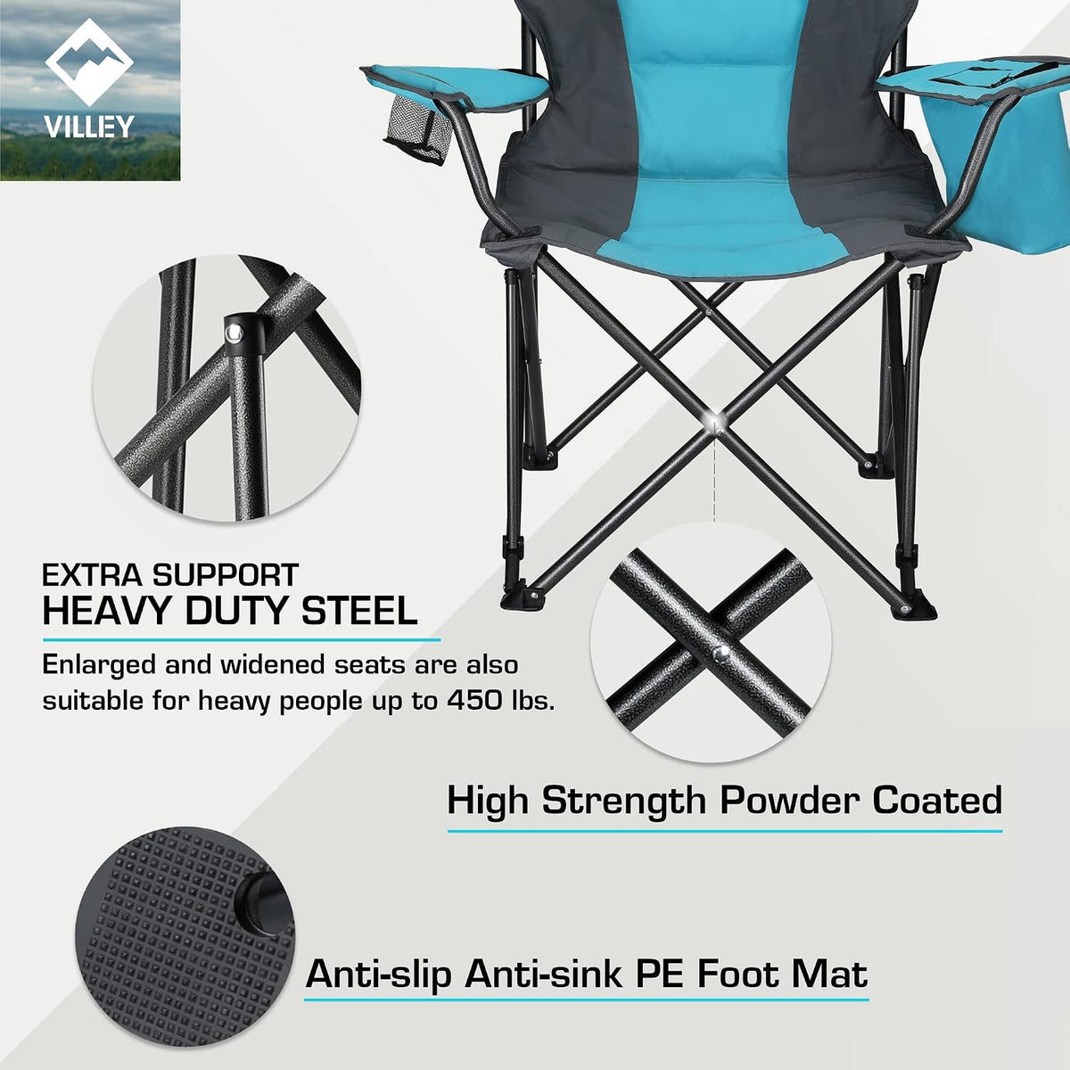VILLEY Oversized Folding Camping Chair, Portable Outdoor Seat