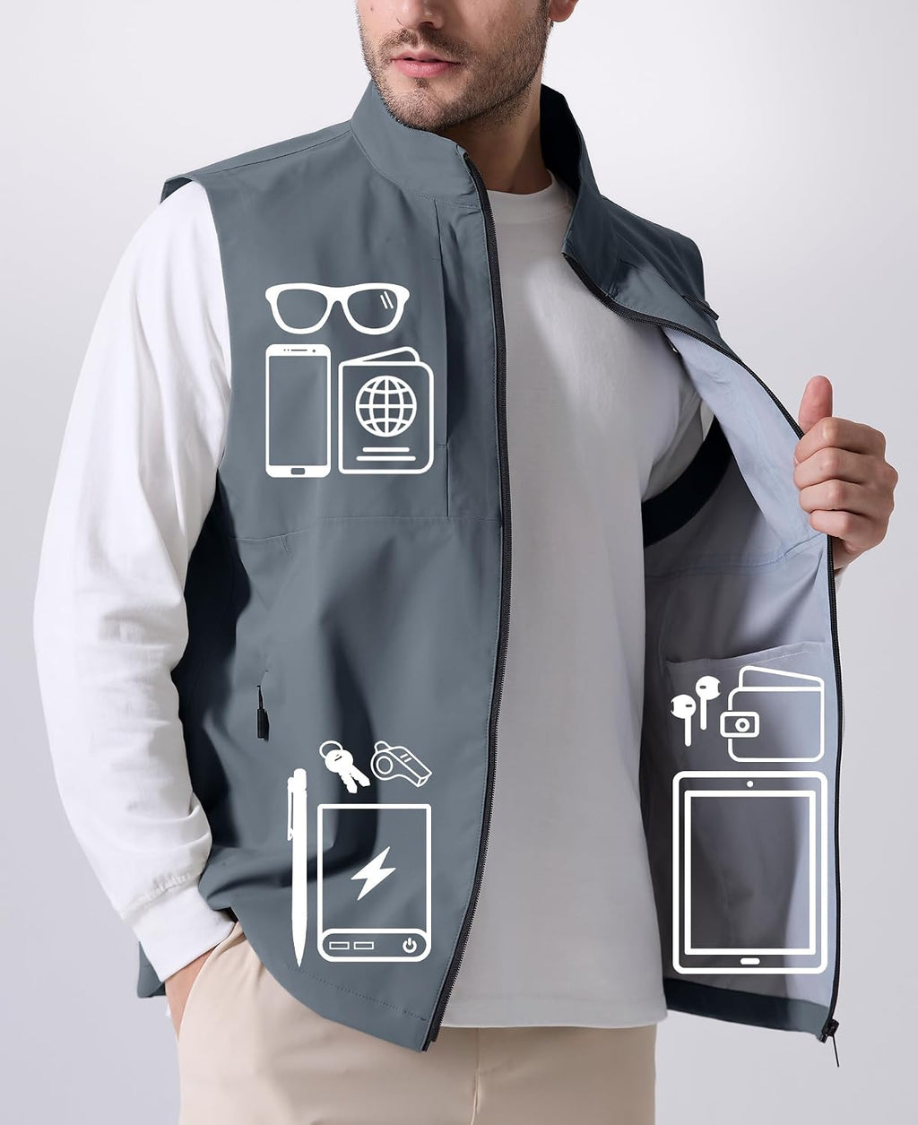 Susclude Men's Quick Dry Lightweight Softshell Vest Windproof Sleeveless Jacket for Fishing Work Golf Hiking Casual Travel