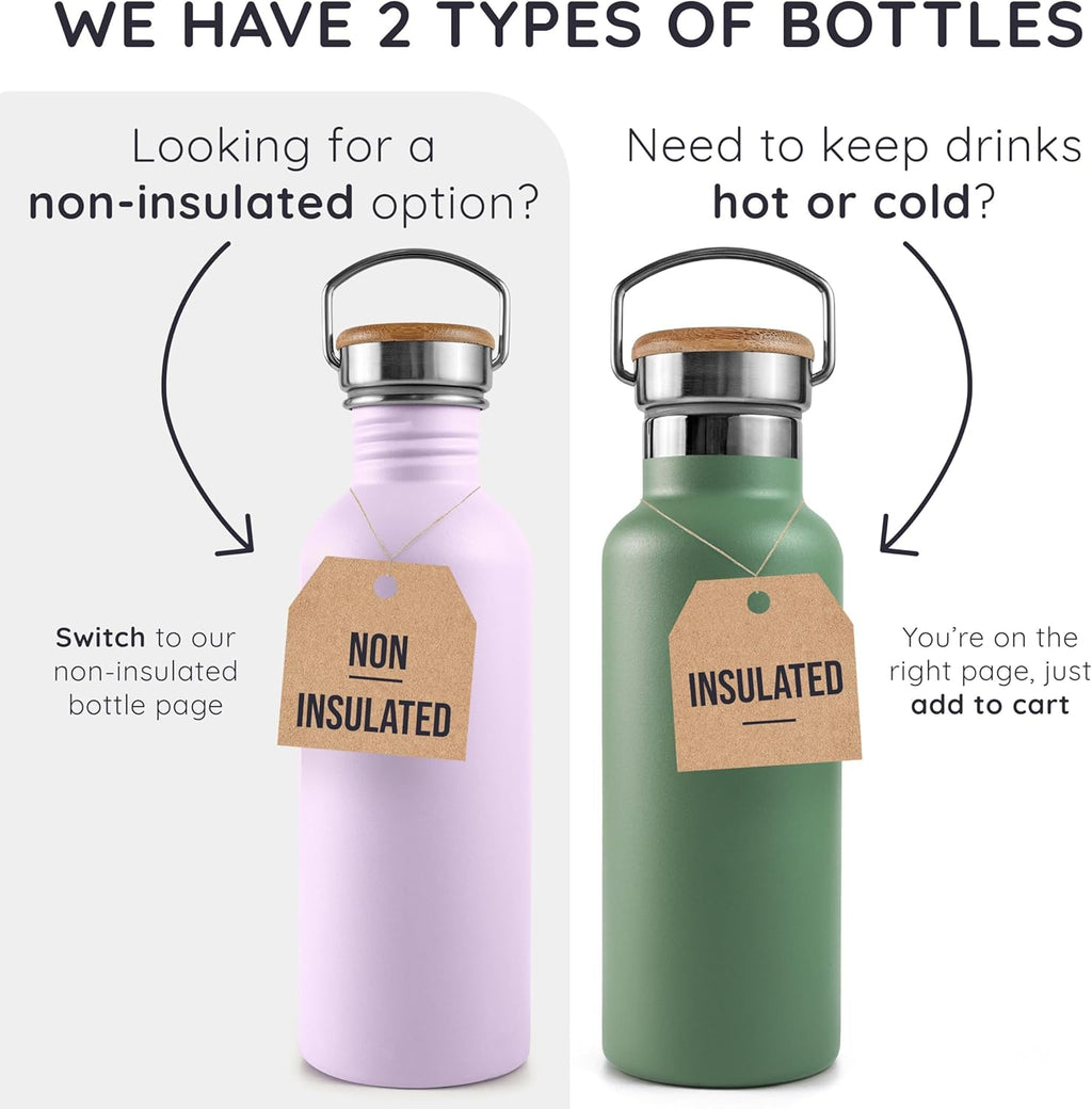 Bambaw Insulated Water Bottle 32 oz, Leak-Proof Water Bottle Stainless Steel, Keeps Drinks Cold for 24h Cold and Hot for 12h, With a Wide Mouth for Easy Cleaning & To Fit a Tea Infuser (Lavender Haze)