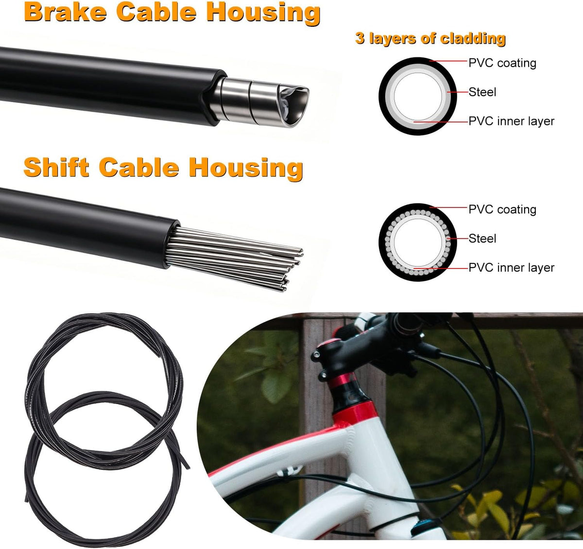weideer 107PCS Stainless Steel Wire Cutter Bike Brake Cable Housing Shifter Cable Housing Universal Bike Cable Kit Bicycle Brake Cable Shift Cable with Bike Cable End Caps O-Rings