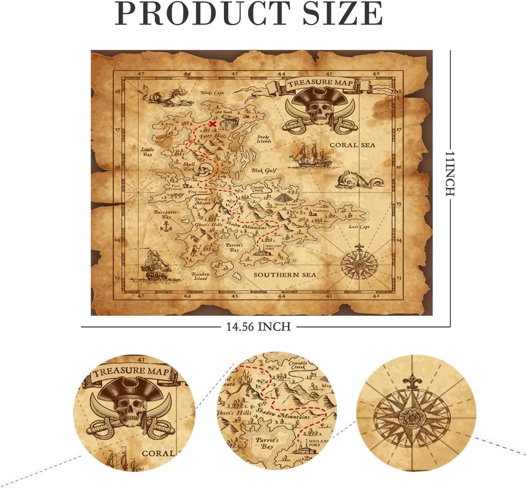 Pirate Monocular Telescope with Treasure Map Pocket Compass - Collapsible Spyglass for Party Accessory Set