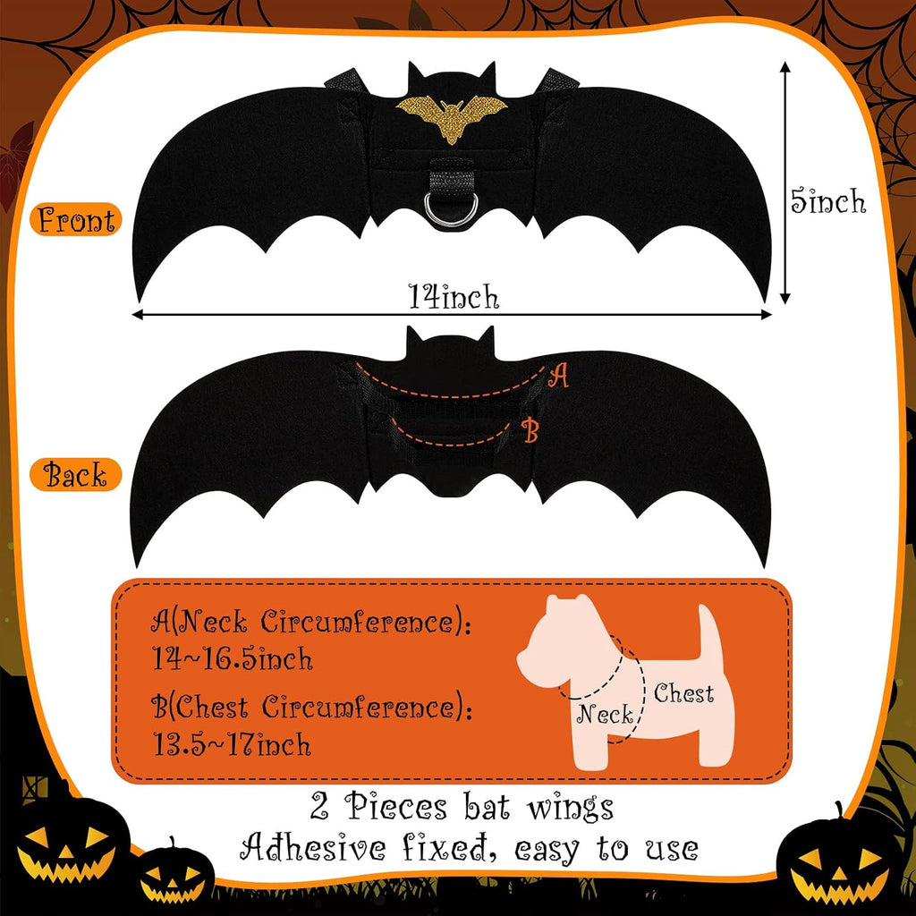 Halloween 2 Sets Pet Costume Bat Wings Harness Leash Bat Wing Witch Hats Pulling Rope for Small Animals Guinea Pig Rabbits Puppies and Small Cats
