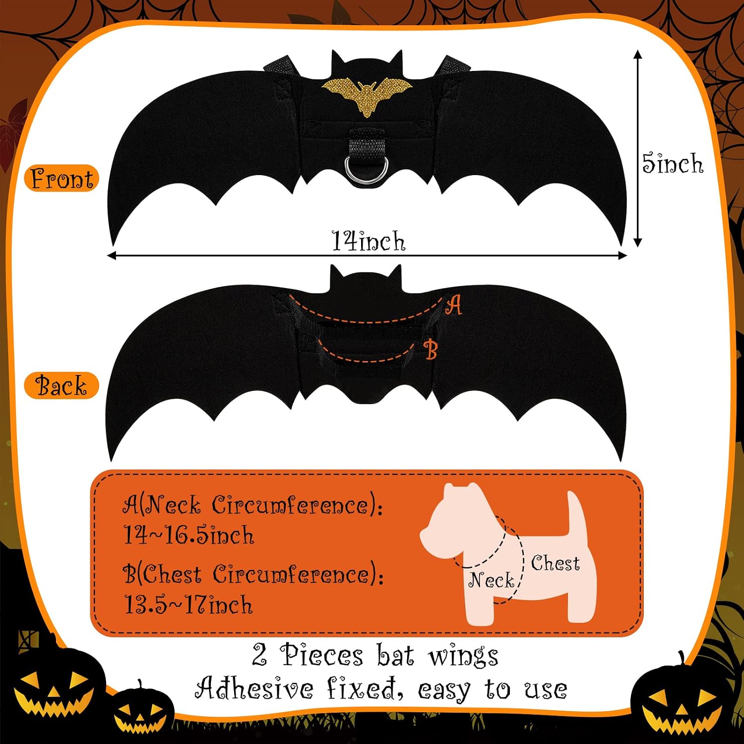 Halloween 2 Sets Pet Costume Bat Wings Harness Leash Bat Wing Witch Hats Pulling Rope for Small Animals Guinea Pig Rabbits Puppies and Small Cats