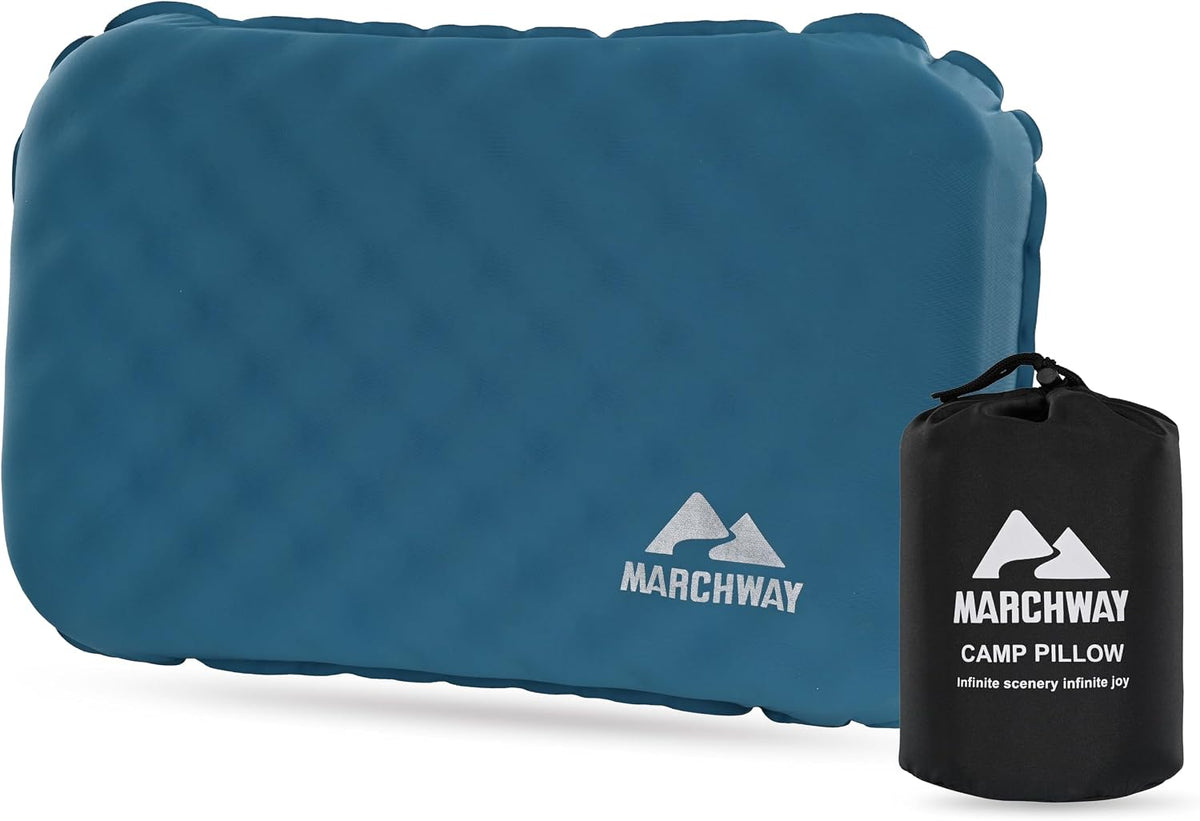 MARCHWAY Inflatable Camping Pillow with Soft Foam Top & TPU Air Bladder, Dual-Sided Support for All-Season, Lightweight Compact Travel Pillow for Hiking, Backpacking, Airplane, Car (Black)