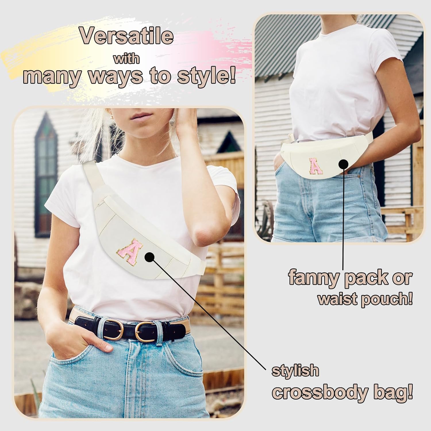 Personalized Birthday Gifts for Women Christmas Gifts for Women Gifts Trendy Stuff Initial Fanny Pack Crossbody Belt Bag Gifts for Friends Her Cute Graduation Gifts,Beige A