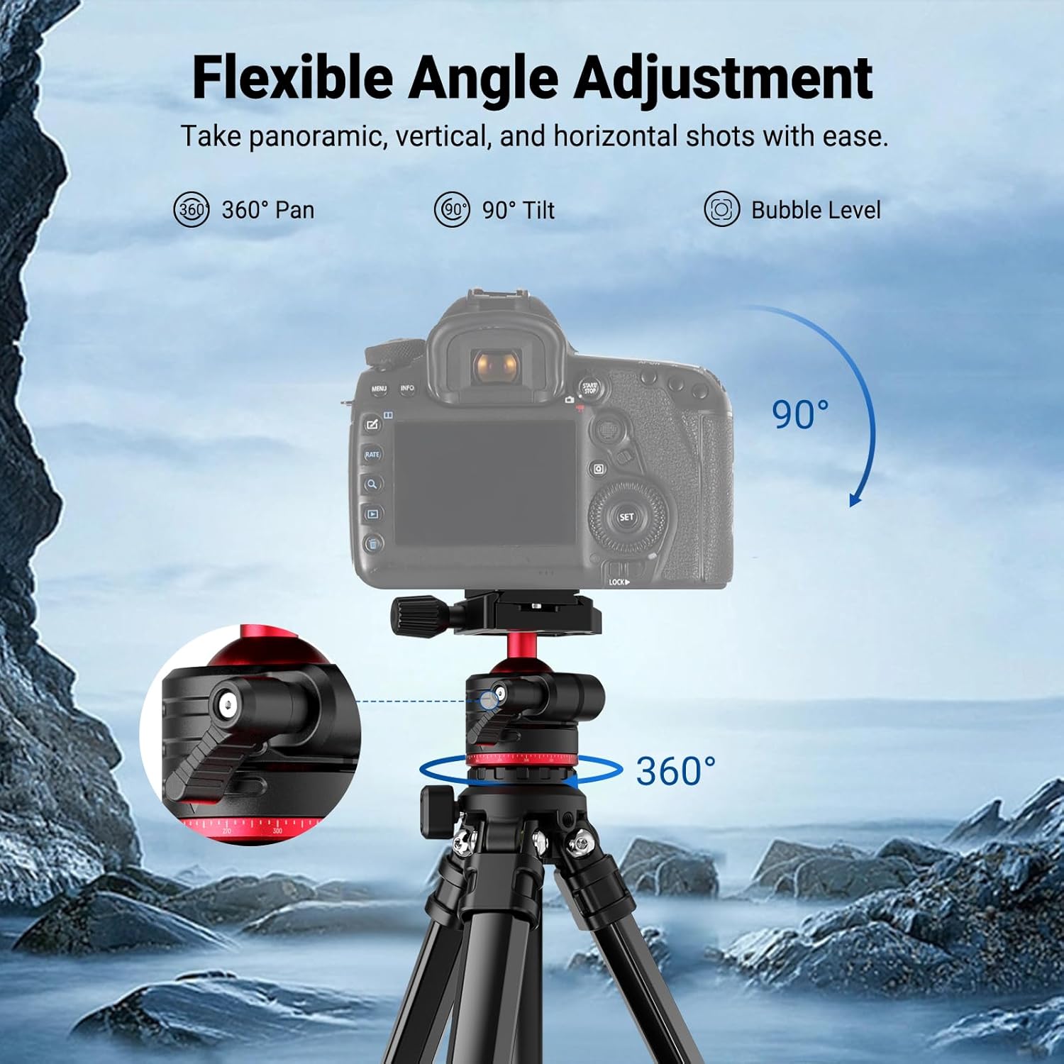 NEEWER Basics 66.5"/169 cm Travel Tripod for Camera, Lightweight Portable DSLR Stand with Ball Head, Arca Type QR Plate, Cell Phone Holder Compatible with iPhone Video Recording, Max Load 11 lb, TP12