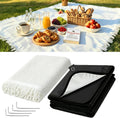 Extra Large Waterproof White Picnic Blanket, 118 x 71 in, Waffle Weave