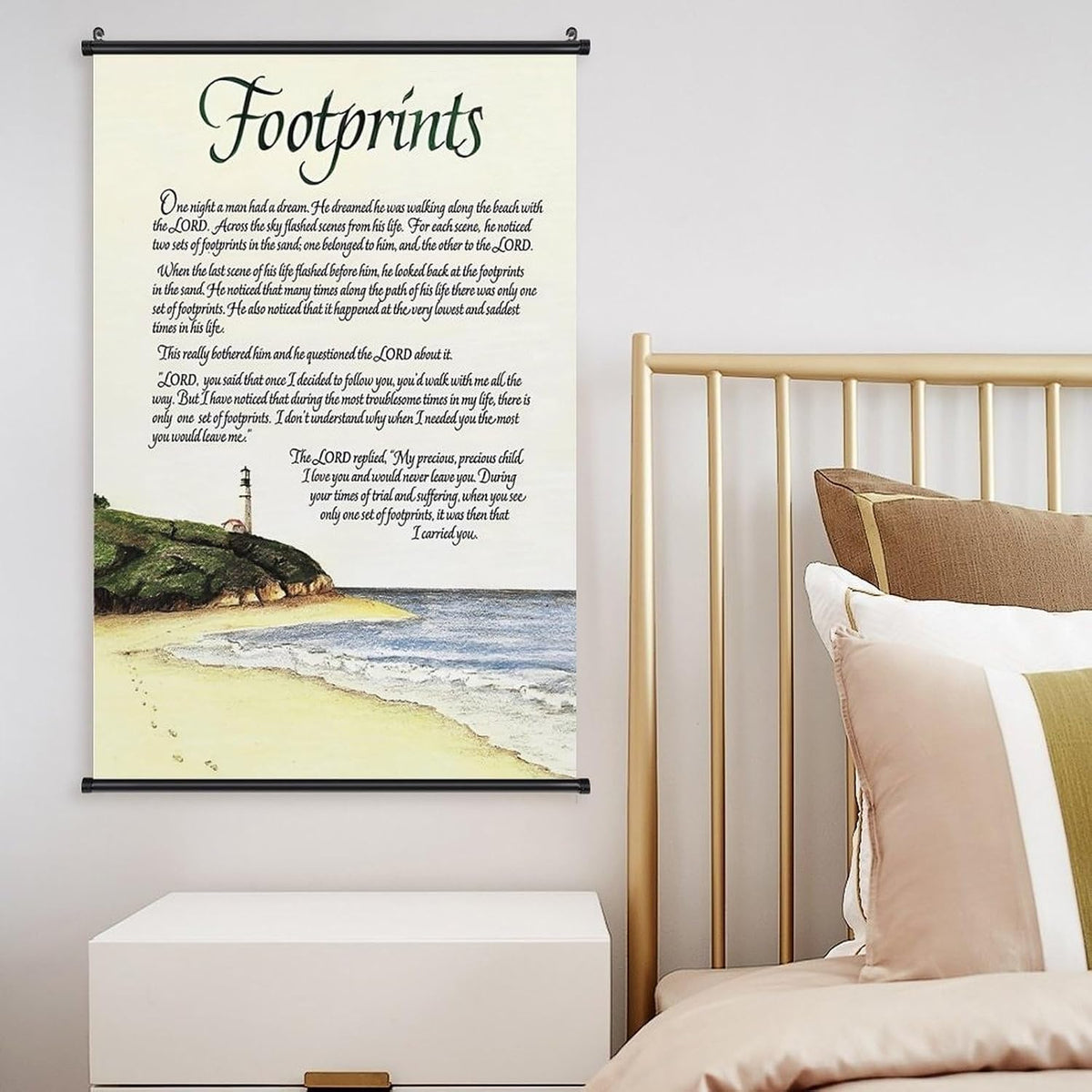 Footprints in the Sand Religious Canvas Wall Art Posters, Inspirational Beach Sunset Poem Print Poster (Black Axis 24x36inch, Footprints(5))