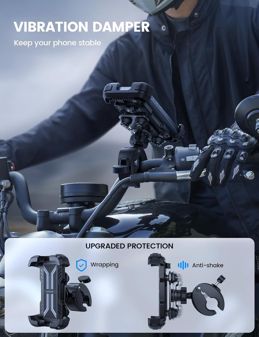 Lamicall Motorcycle Phone Mount Holder with Dual Vibration Dampener