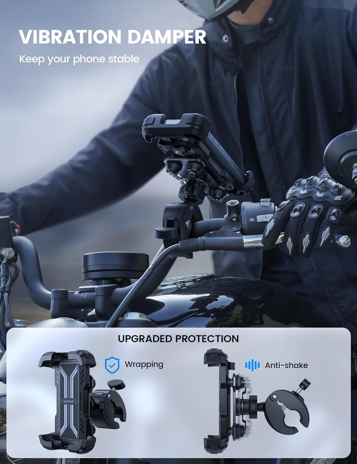 Lamicall Motorcycle Phone Mount Holder with Dual Vibration Dampener