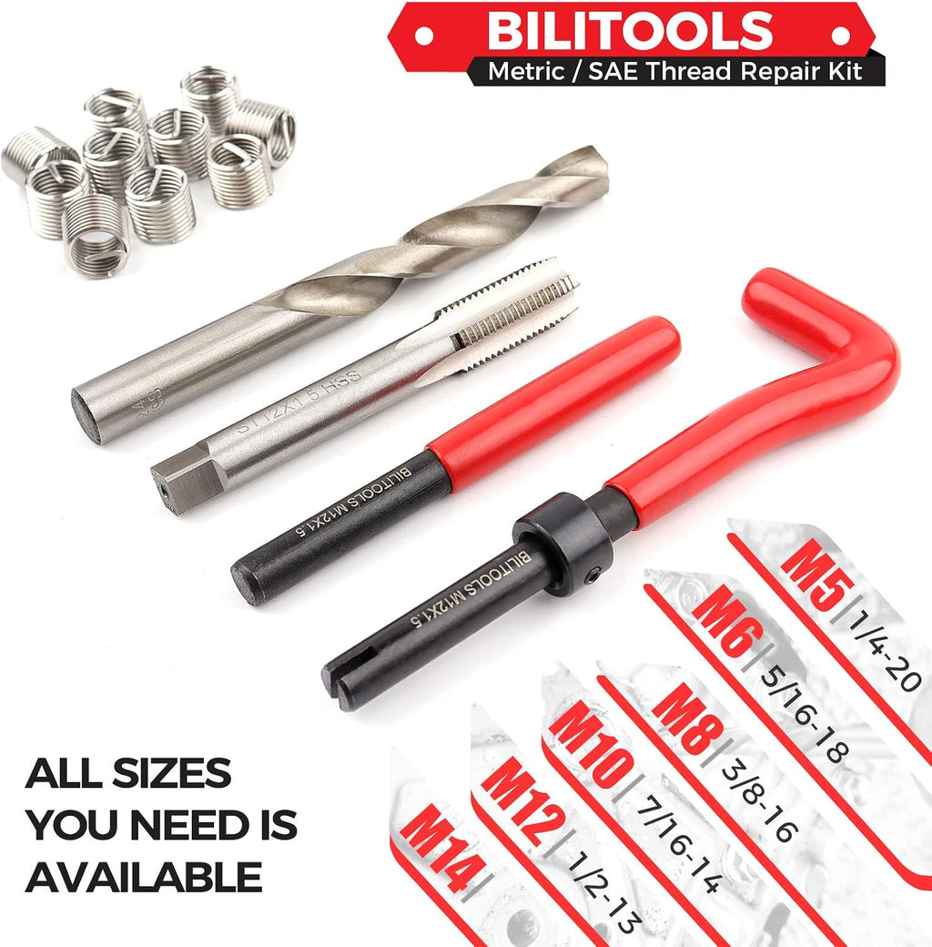 BILITOOLS M10x1.25 Thread Repair Kit, HSS Drill Helicoil Repair Kit Metric