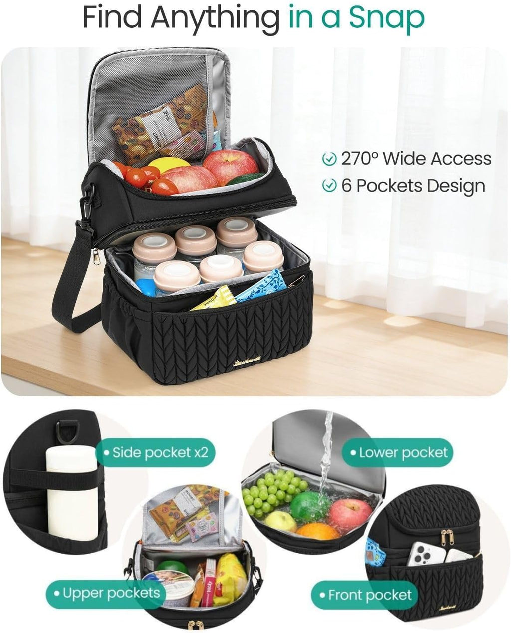 Breastmilk Cooler Bag, 12L Double Deck with Detachable Divider