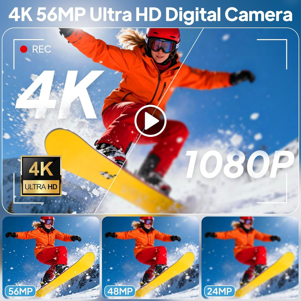 Focusinc 4K Digital Camera for Photography, Autofocus 56MP Vlogging Camera with 32GB SD Card, 3" 180° Flip Screen Compact Travel Camera for Teens Begnners with 16X Zoom,Pink