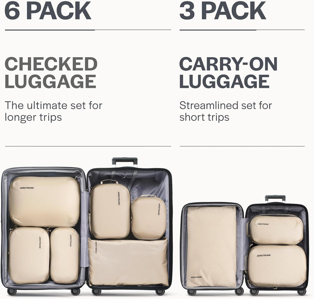 Aerotrunk Ultralight Compression Packing Cubes for Travel, 3-Pack, Beige