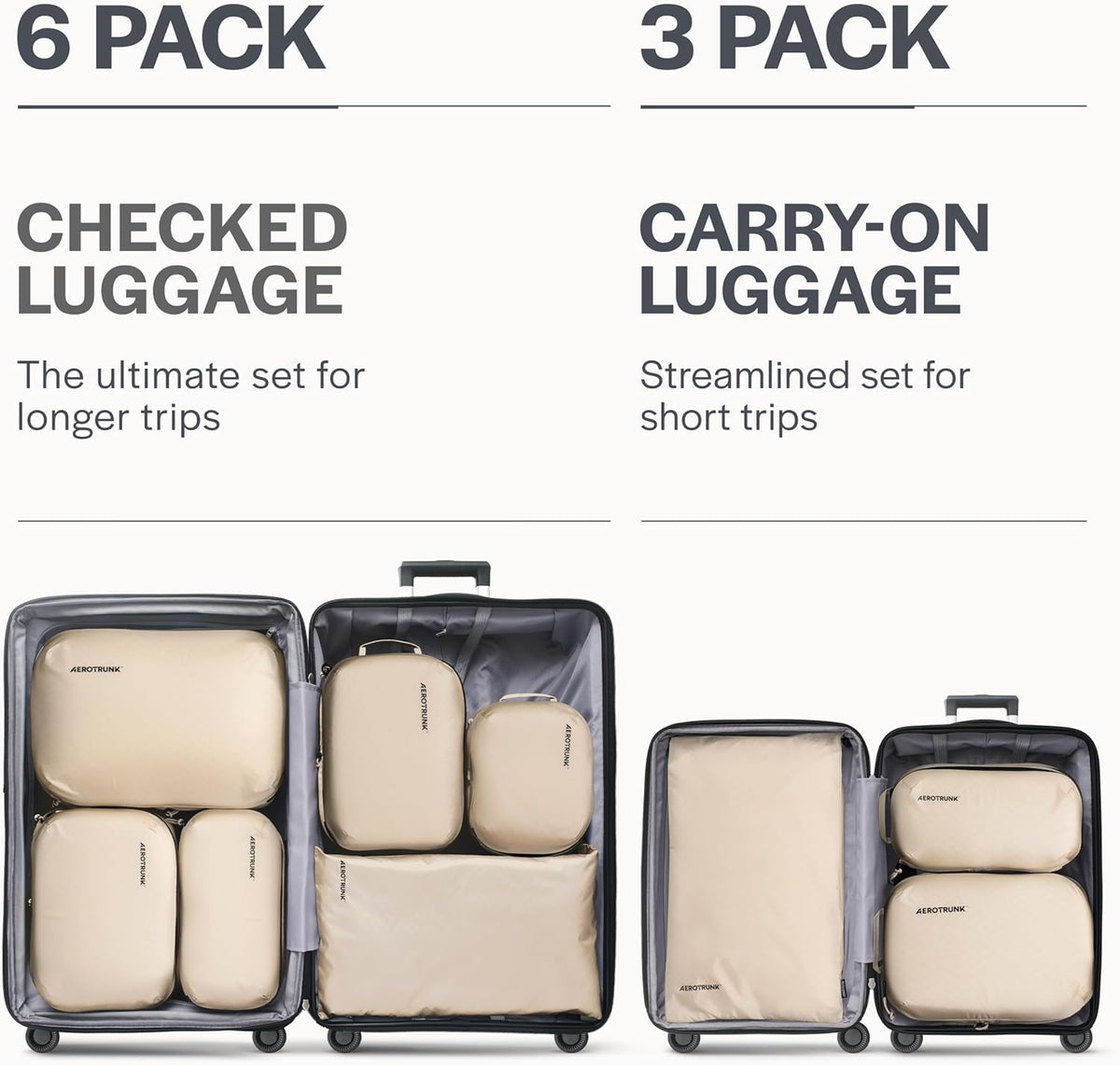 Aerotrunk Ultralight Compression Packing Cubes for Travel, 3-Pack, Beige