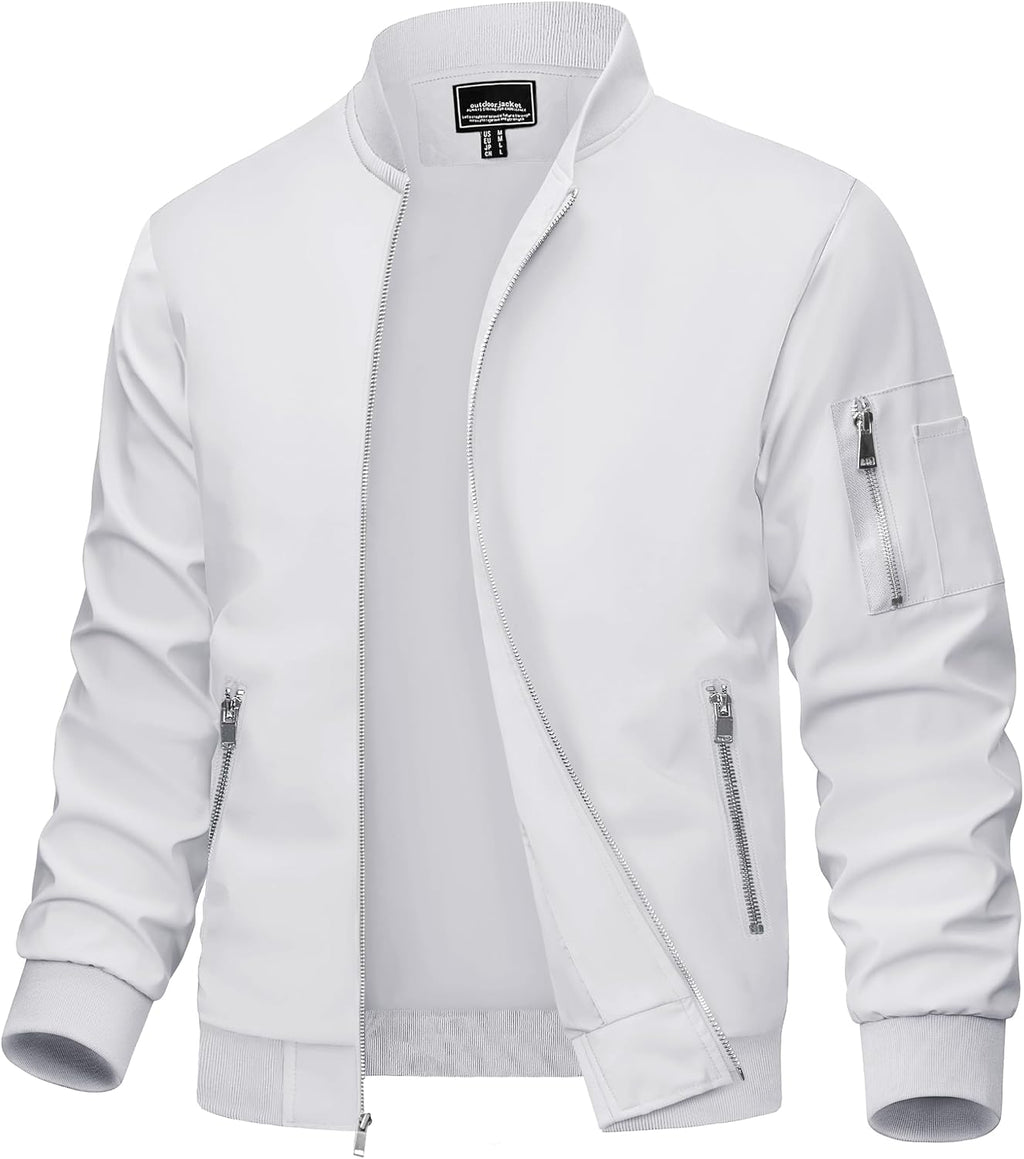 MAGCOMSEN Bomber Jacket Men White Jacket Lightweight Windbreaker Jackets Casual Bomber Jacket Light Spring,M