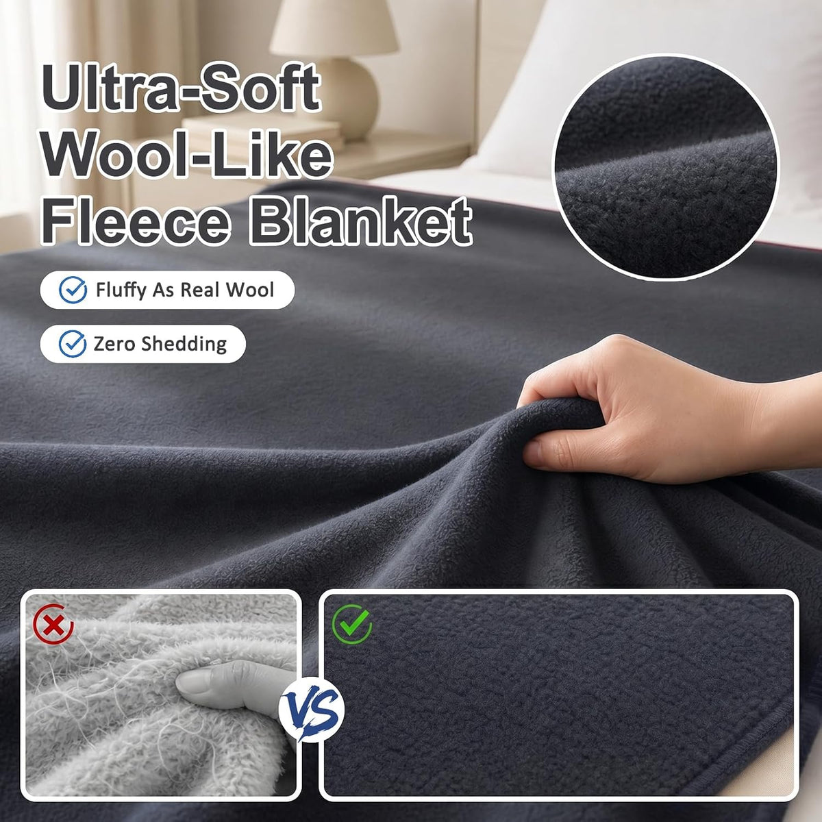 Camping Blanket 62×87" - Fleece Blanket, Soft Flannel Bed Blanket, Large Fuzzy Cozy Blanket, Multi-use for Bed, Sofa, Couch, Travel, Camping, All Season Warm Lightweight Cover, Gray