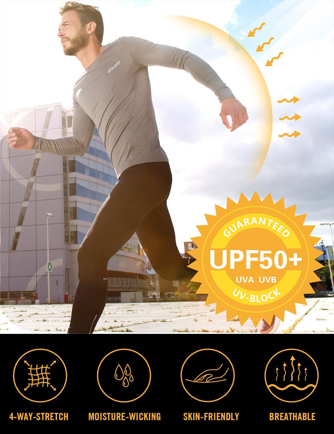 baleaf Men's UPF 50+ Sun Protection Shirts Long Sleeve Rash Guard